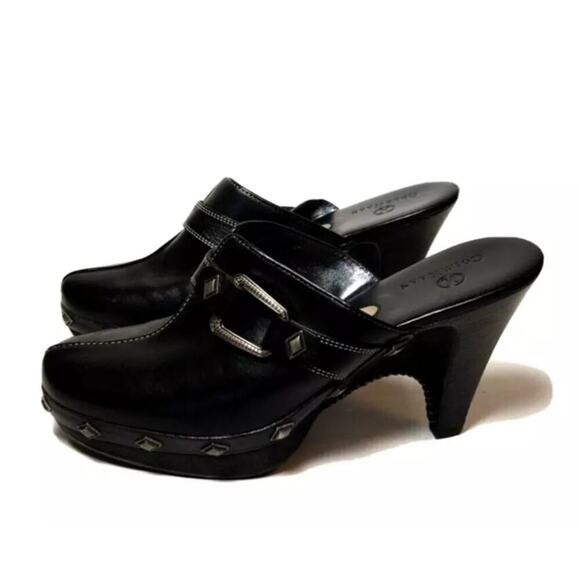 Cole Haan Black Leather Stud Slip On Wedge Clogs Mules Women's SIZE 7.5 B - Picture 10 of 13
